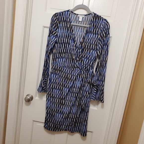 London Times Chic Wrap Silhoutte Modern Print Dress Size 10 - Picture 2 of 13